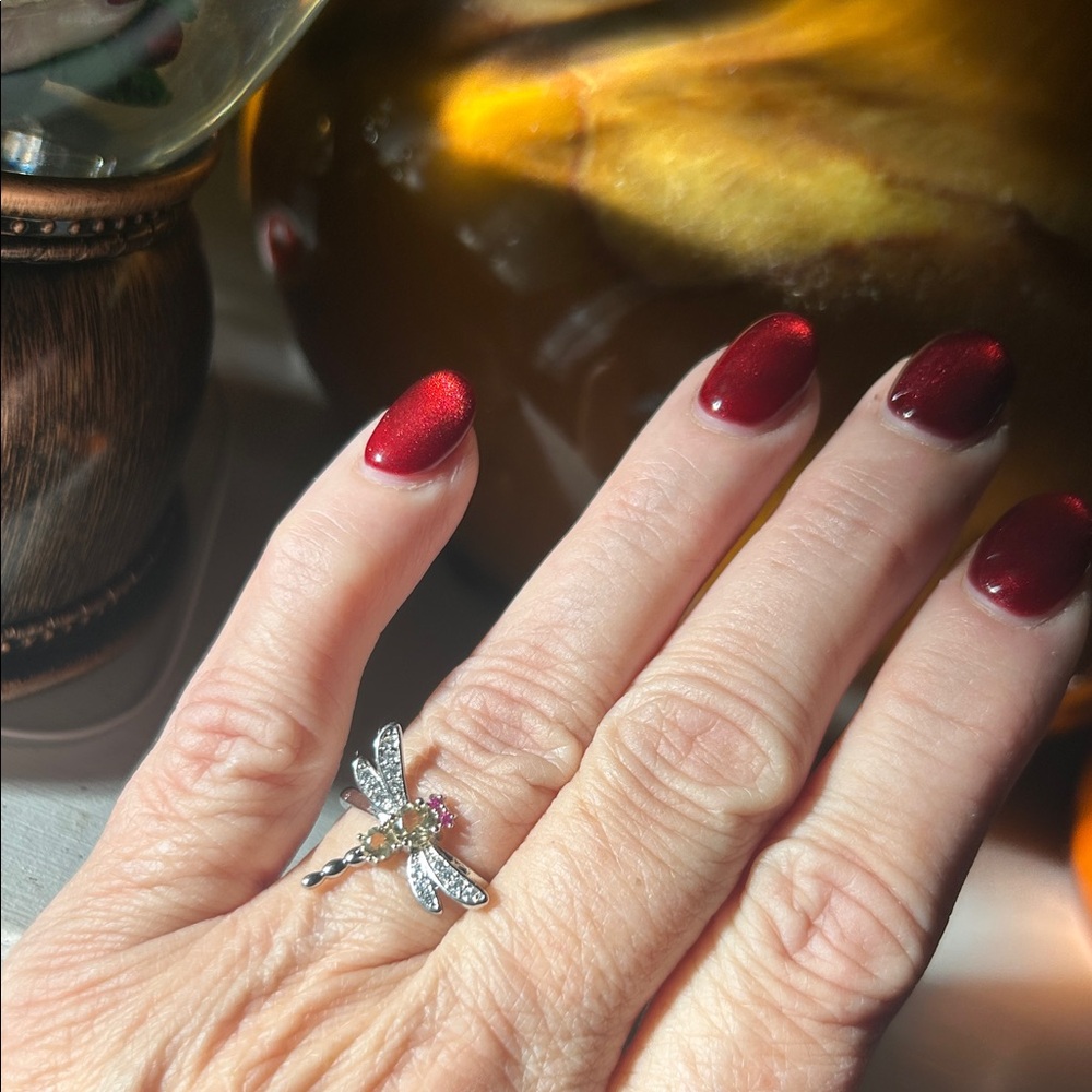 Citrine & Ruby Gemstone Dragonfly Ring - image 7